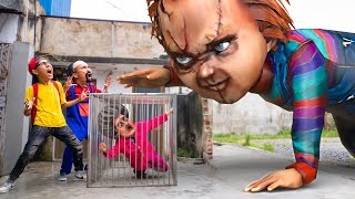 Scary Teacher 3D In Real Life : Nick & Tani and Miss T & Francis VS Chucky in real life | Comedy screenshot 2