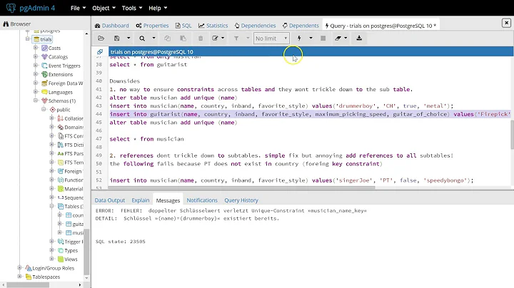 Database Inheritance example in PSQL