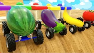 Learn Colors with Super Fruits Cars Trucks Vehicles Wheel Stick   Cars Trucks Cartoon Assembly Tyre