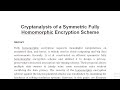 Breaking Down a Symmetric Fully Homomorphic Encryption Scheme: Cryptanalysis Insights 🔐