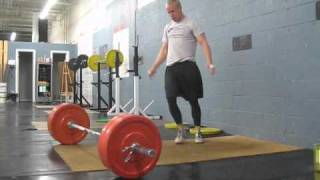 Heavy DT” 5 rounds for time: 12 deadlifts (205, 145) 9 hang cleans