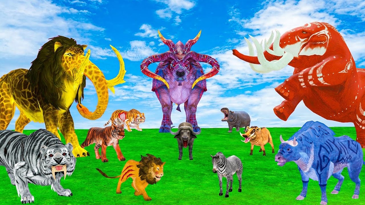 The Ultimate Battle 40 Wild Animals Mammals vs GIGA T-REX Dinosau Epic Run Zigzag Down Course