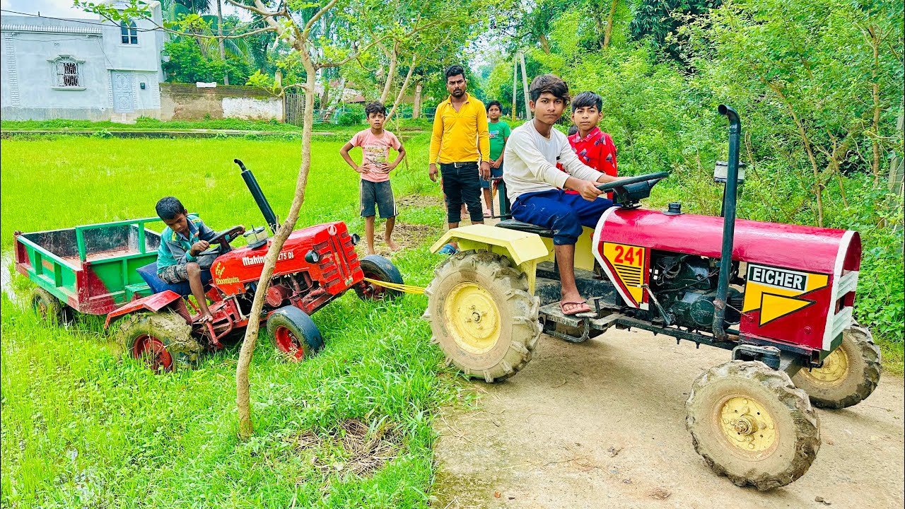 Our Mini Mahindra Tractor is Trapped in Mud Mini Eicher Pulled Out the Tractor | Mini Tractor 