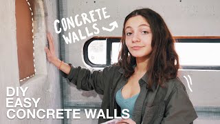 How we made DIY Concrete Shower Walls w/ Wood Floors in our Skoolie, RV, Bus Conversion