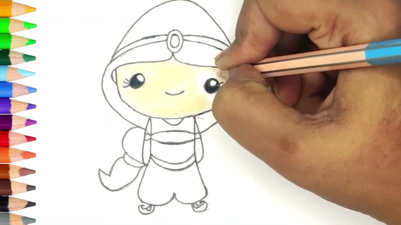 How to draw cute Disney princess jasmine step by step (simplest drawing) YouTube