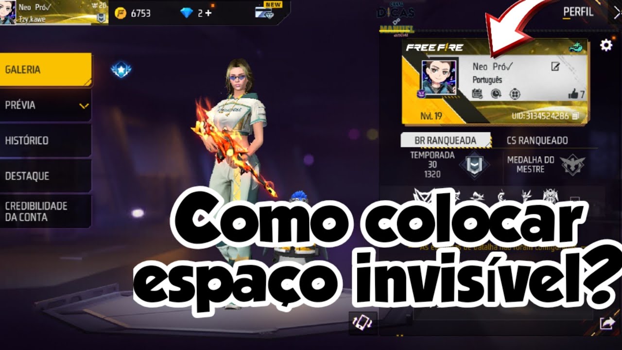 Como criar um nick feminino estiloso com espaço invisível original no Free  Fire