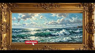 Vintage Ocean Waves Painting 🌊 Gold Frame Art Screensaver | Relaxing TV Wallpaper 4K screenshot 3
