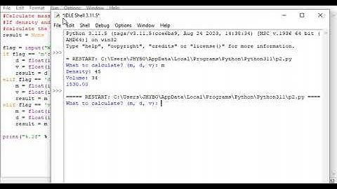 python program to calculate the density, mass and volume