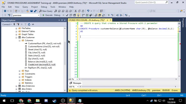 CREATE STORED PROCEDURES in Microsoft SQL Server Management Studio