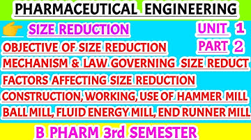 Mechanism and laws governing size reduction || factors affecting size reduction || Hammer mill ||