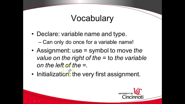 Declaring, Initializing, Assigning variables: local, parameter, attribute