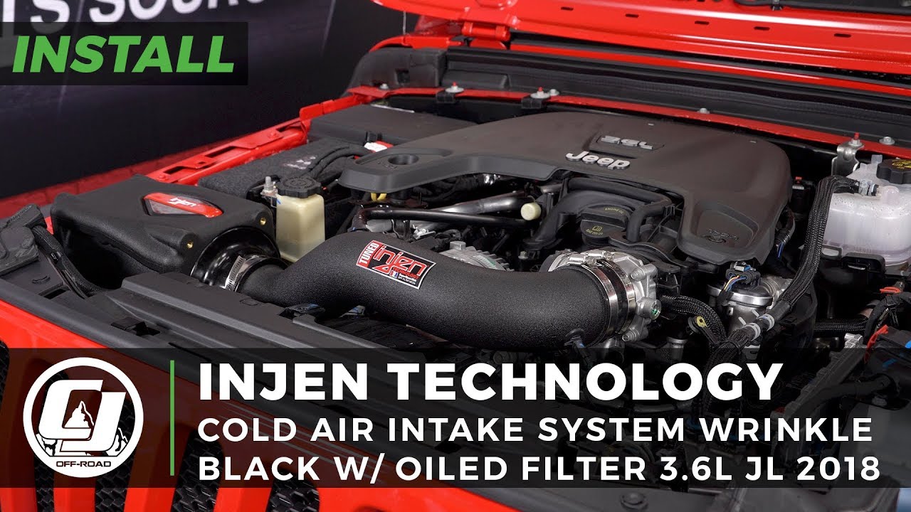 Jeep Wrangler JL Install: Injen Wrinkle Black Power-Flow Cold Air Intake w/  Oiled Cotton Filter - YouTube