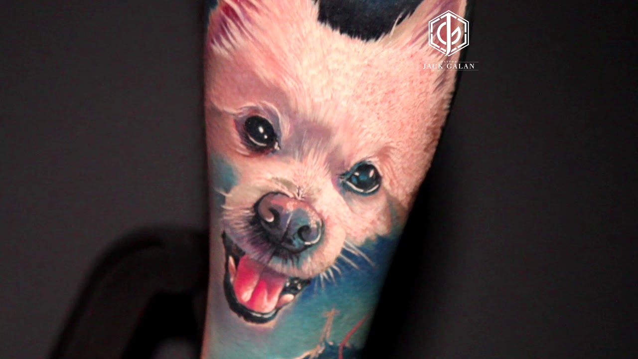 realistic color dog tattoo by JACK GALAN ART - YouTube