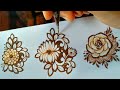 How to: 3 Beautiful Mehndi Flowers/Roses with negative filling |How to Draw Lotus | thouseens henna