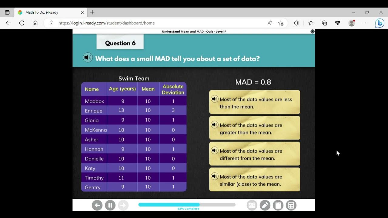 Math I ready quiz Measurement and Data Understand Mean and MAD - YouTube