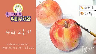 (한글자막)수채화 단계별 사과 채색 방법 스케치부터 차근 차근 해 보세요 😊 watercolor  painting