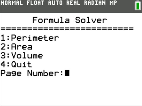 Formula Solver Program for TI 84 Plus CE