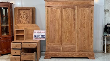 Tủ Áo 2 buồng 3 cánh và bàn phấn gỗ hương đá - đồ gỗ kinh bắc