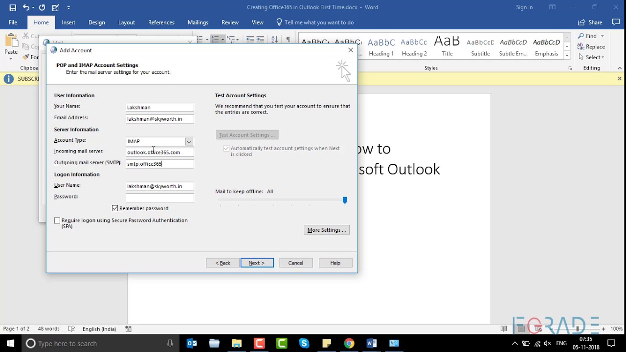 microsoft office 365 email settings