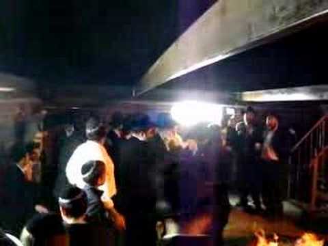 Dancing around the fire in honor of Rabbi Shimon B...