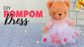 Sewing tulle netting dress with pompom for amigurumi