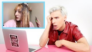 HAIRDRESSER REACTS TO BLUE BOX DYE GONE WRONG!