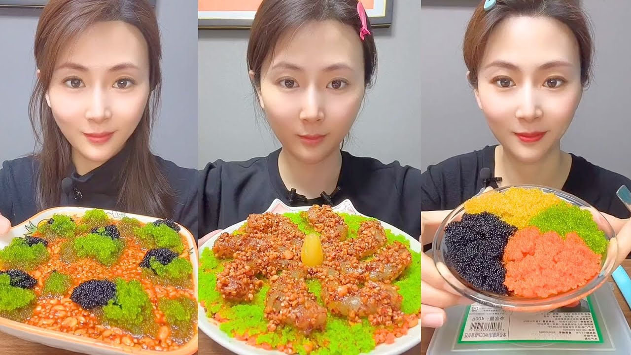 Chinese Colorful Fish Roe & Spicy Seafood ASMR | Crunchy Eating Sounds