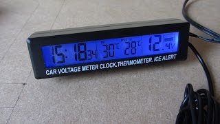 Jam Digital LCD Mobil dengan Thermometer dan Battery Voltage Monitor