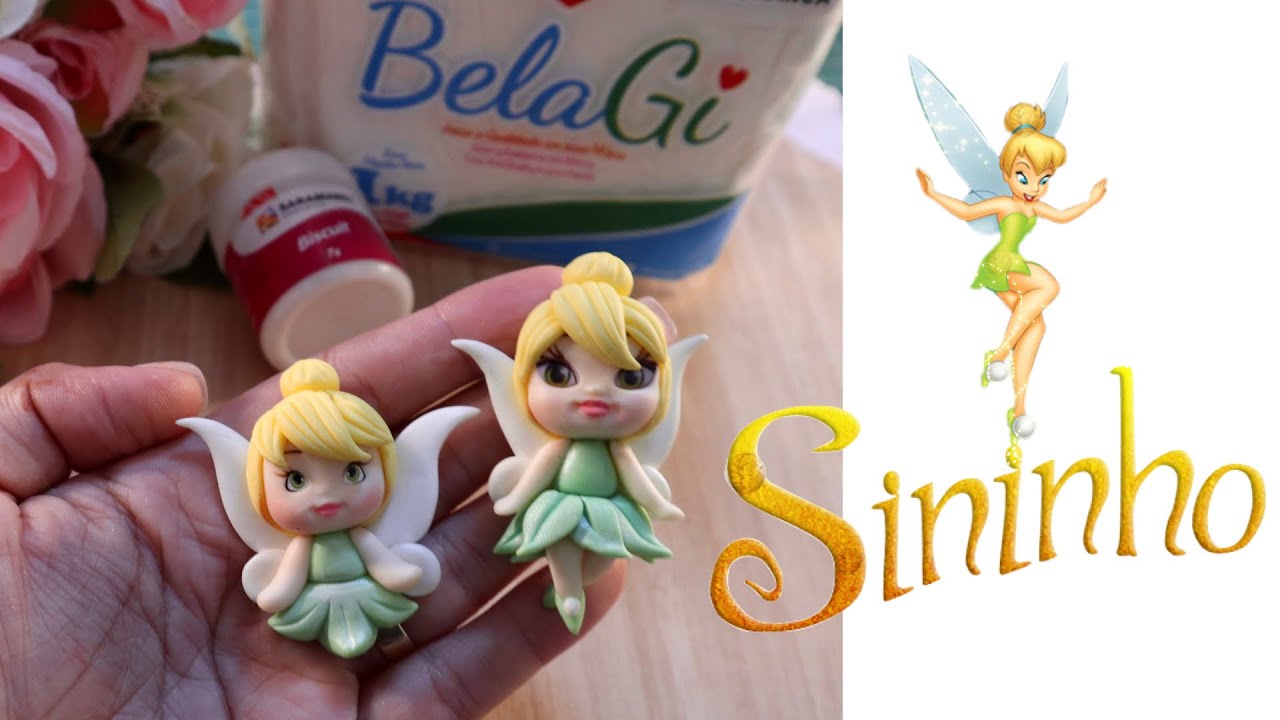 Aplique Sininho em biscuit - modelada a mão