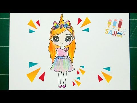 วาดรูประบายสีไม้สวยๆ : วาดเจ้าหญิงยูนิคอน : how to draw a unicorn girl easy step by step