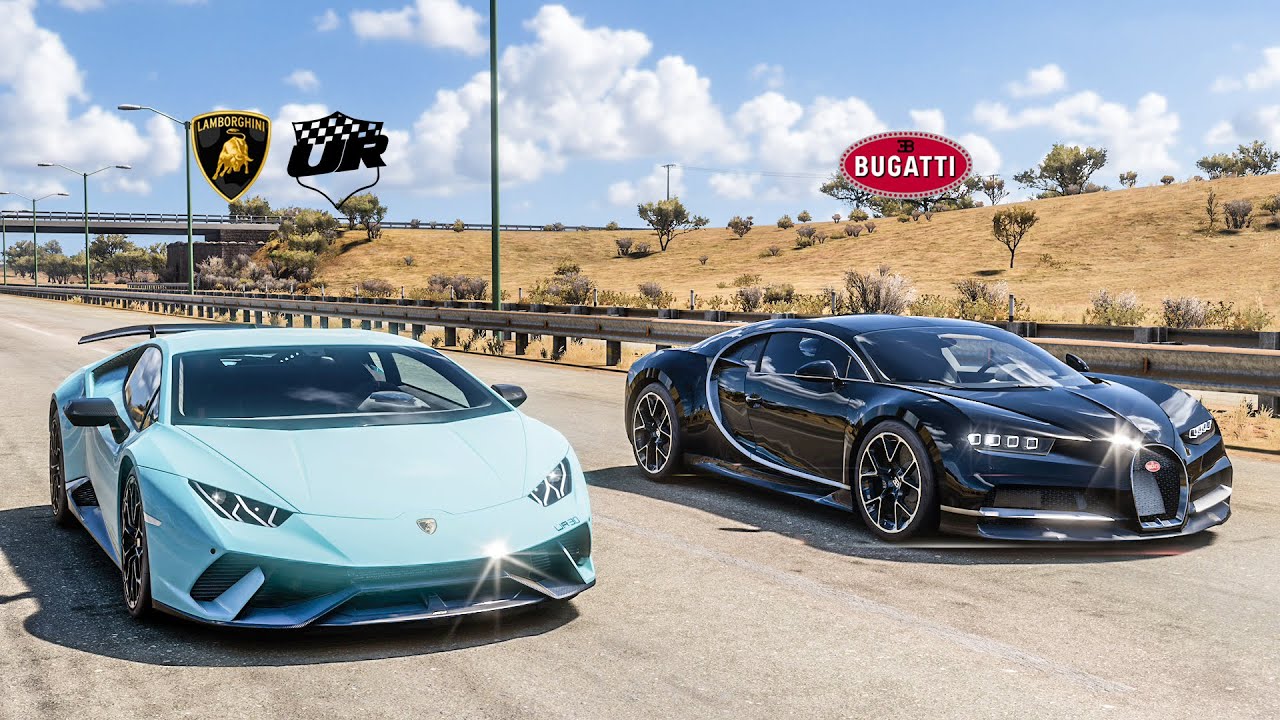Forza Horizon 5 Drag race: Lamborghini Huracan Twin-Turbo Underground Racing vs Bugatti Chiron