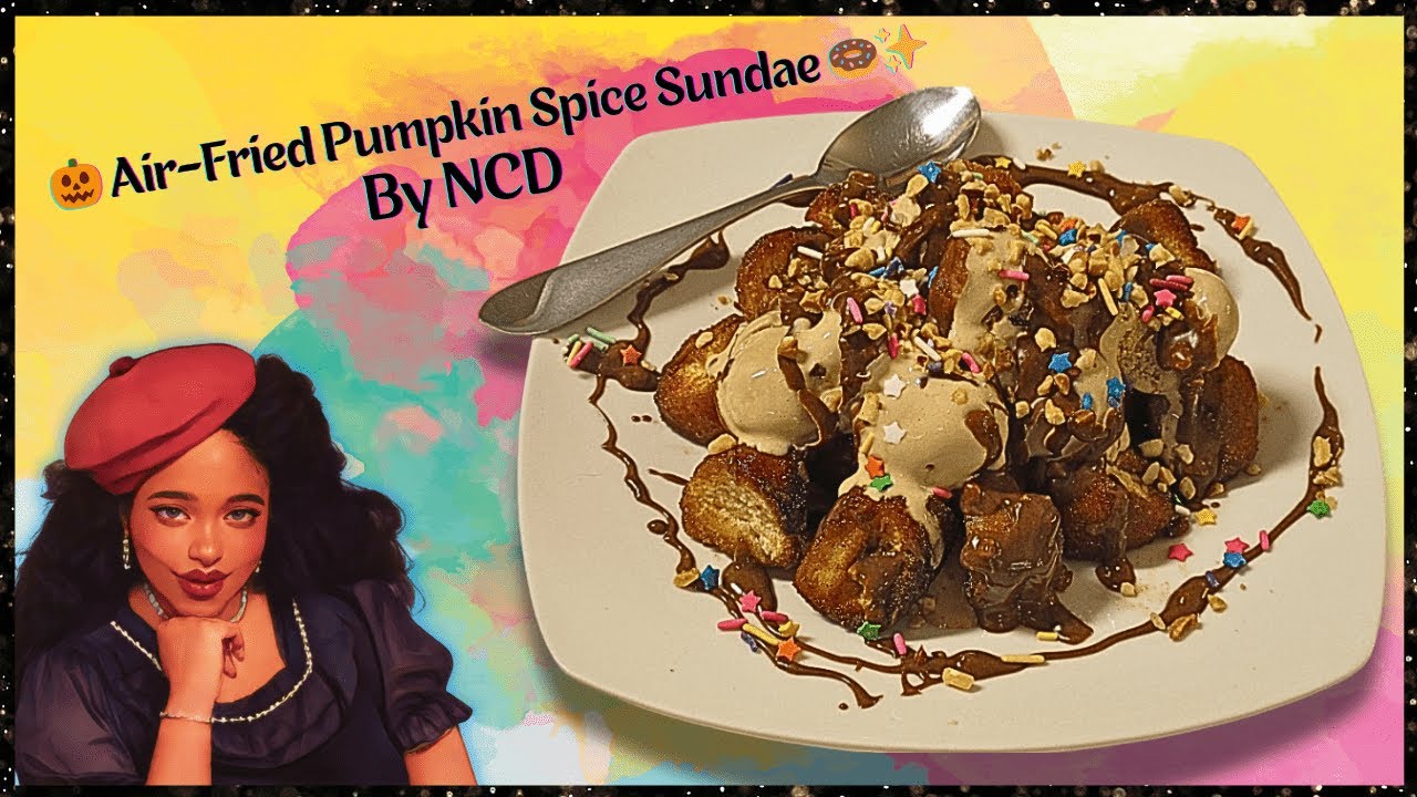 🎃🍩 Fall Dessert Creation | Pumpkin Spice Air-Fried Donut Sundae + Cocoa Peanut Butter Drizzle | ✨