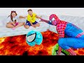 The Floor is Lava with Superheroes and more funny challenges with Adriana and Ali