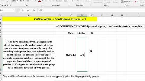 confidence intervals and sample sizes in Excel homework