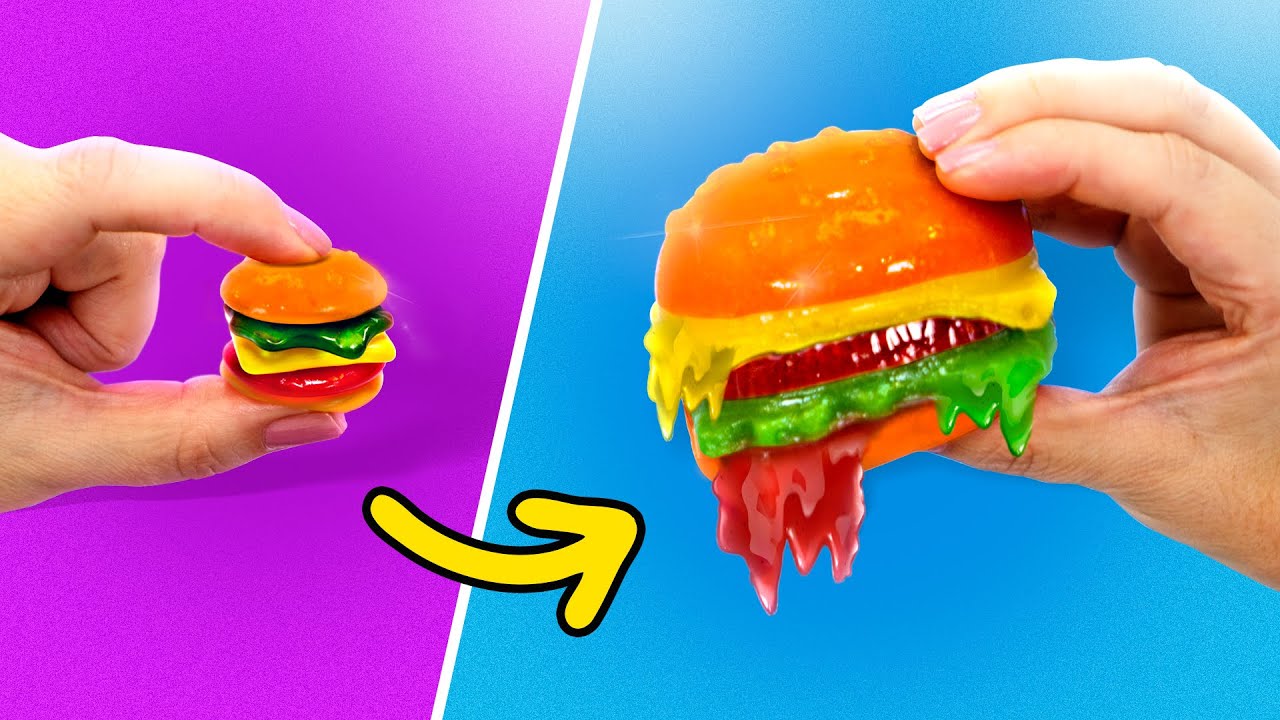 Ideias BRILHANTES para Presentes Fáceis e Experimentando Doces Gringos 🍬 Gummy Burger, Hot Dog, Moti
