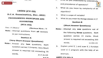 BCA 1ST SEM PROGRAMMING PRINCIPLES AND ALGORITHM CV 3RD DEC 2021 | CCSU