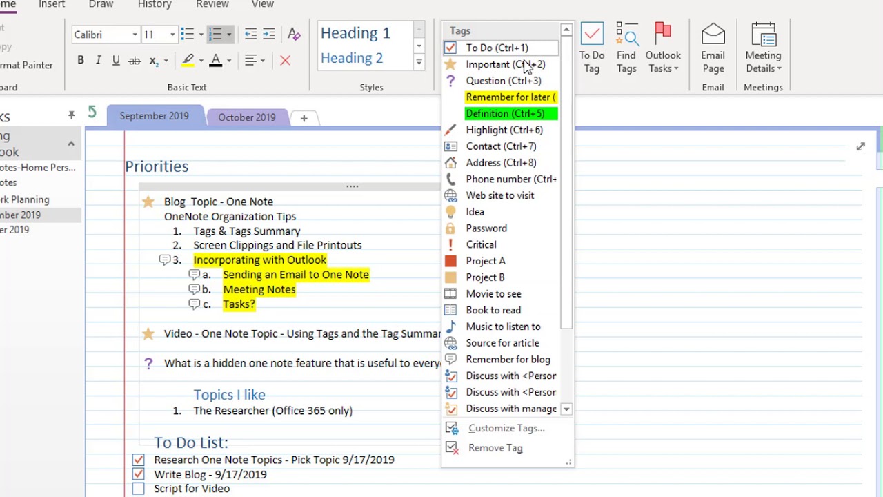 onenote organization tips