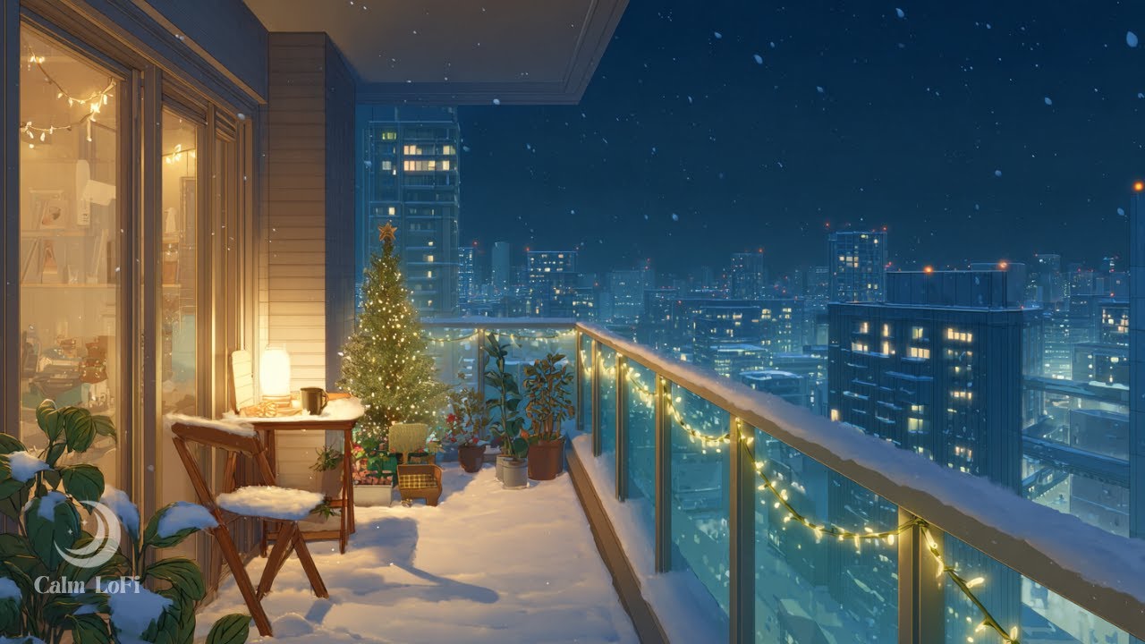 雪降る都会バルコニーのローファイBGM／Snowy City Balcony Lo-Fi 🌙 – Relax & Study Music