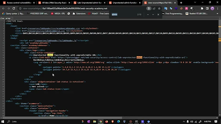 Unprotected admin functionality with unpredictable URL | Portswigger | Access control Lab 2