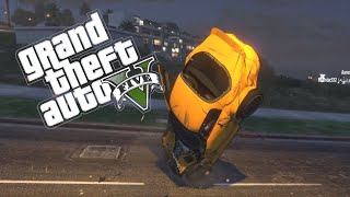 GTA 5 Grand Theft Auto Yello Sports Car disasters!  CRASH UP!