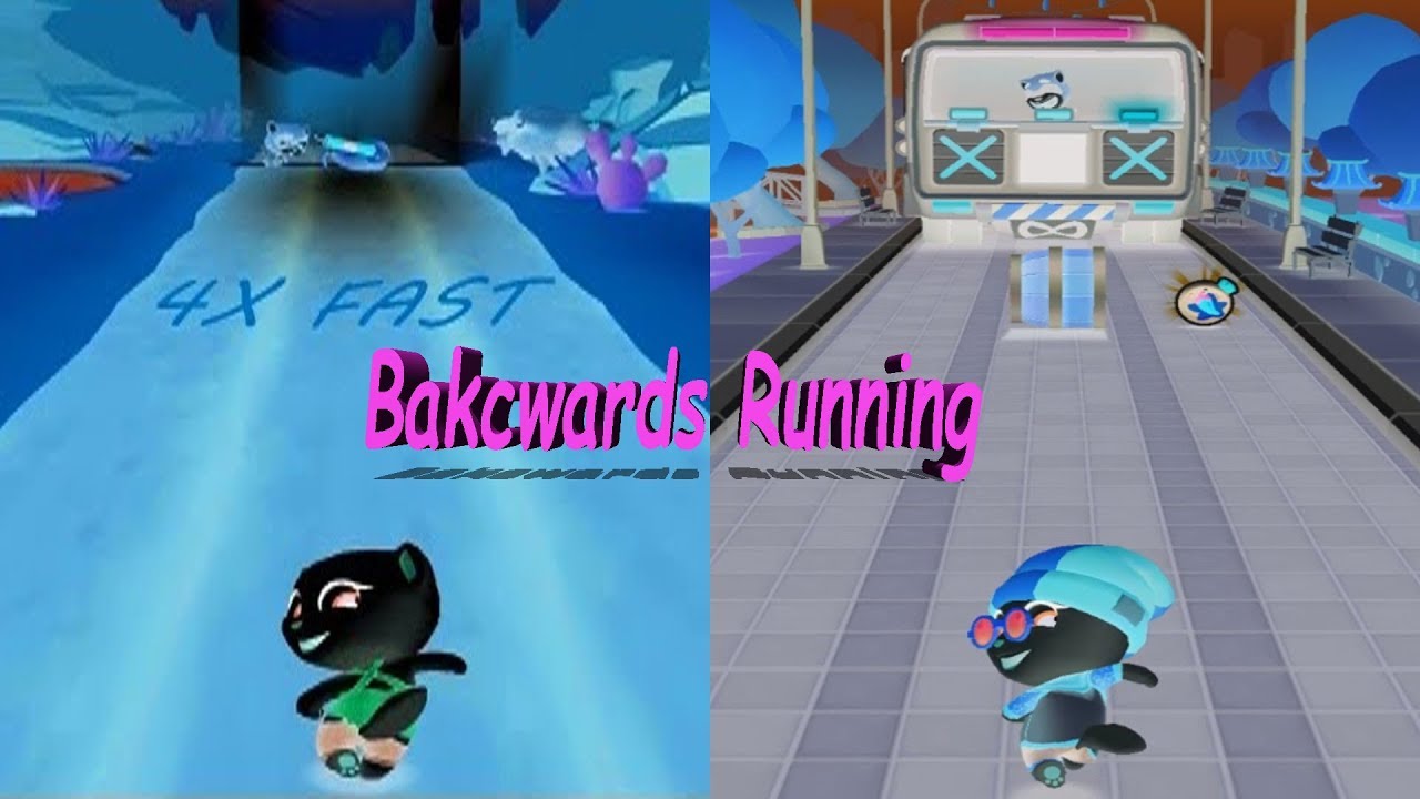 INVERT 4X Fast Talking Tom And Friends Talking Angela VS Skater Angela - Backwards Running