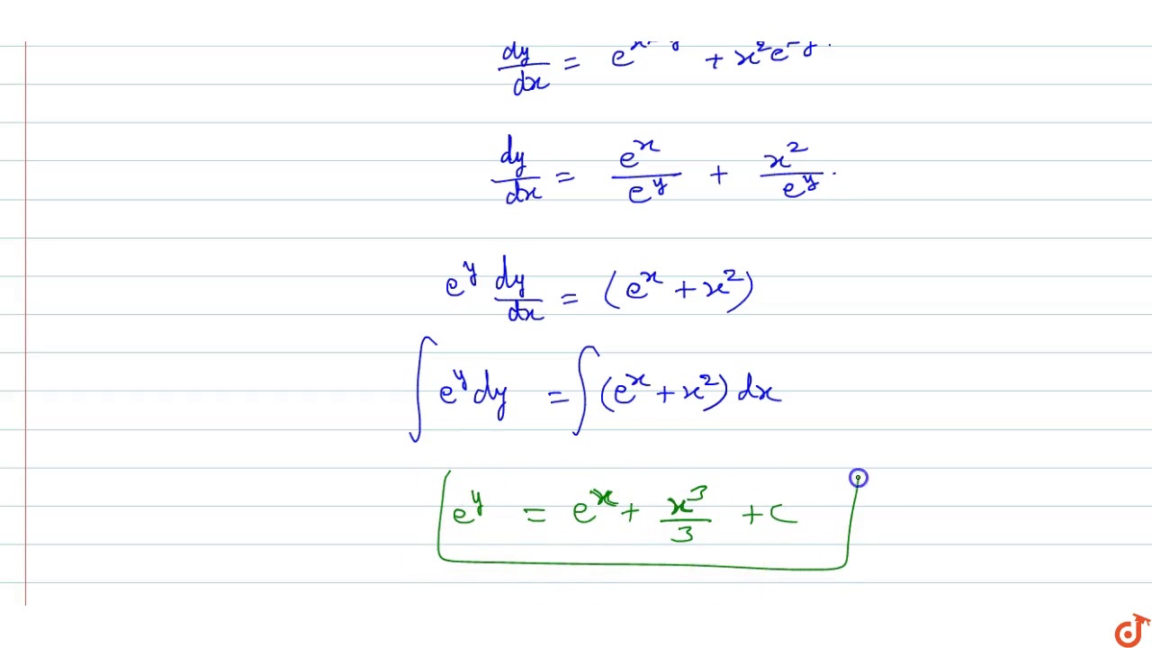 The Solution Of The Differential Equation Dy Dx E X Y X 2e Y Is Youtube