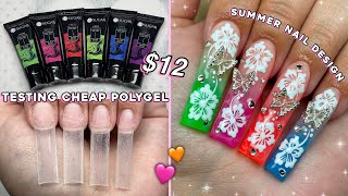 TESTING CHEAP POLYGEL FROM AMAZON! NEON OMBRE POLYGEL NAILS & SUMMER NAIL DESIGN☀️ | Nail Tutorial