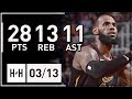LeBron James Triple-Double Full Highlights Cavs vs Suns (2018.03.13) - 28 Pts, 13 Reb, 11 Ast, SICK!