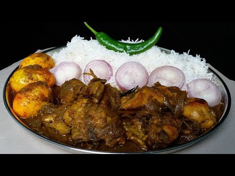 Food Tamarind Chicken and Spicy Egg Curry Eating With Basmati Rice Mukbang