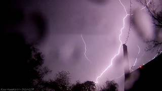 Slow Motion Lightning And Rain At Night. (GoPro Eken H9)-(60fps-HD)