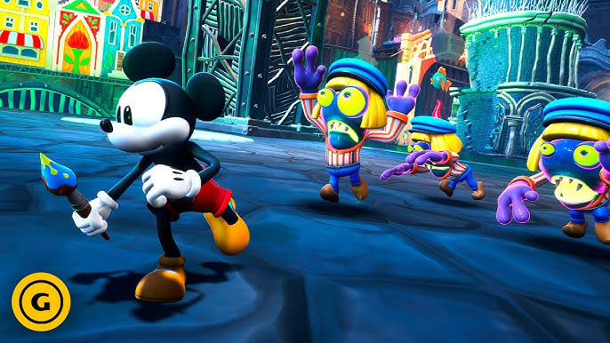Mickey solving a puzzle with paint and thinner.
