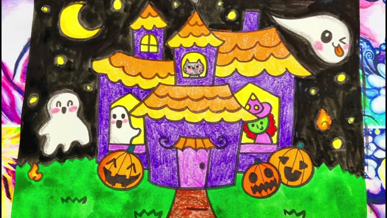 How to Draw a Halloween Haunted House. Cách vẽ ngôi nhà Halloween ...