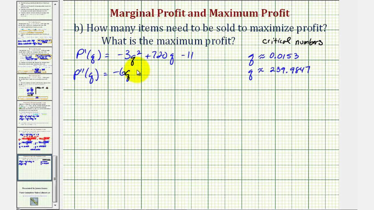 Ex: Profit Function Application - Maximize Profit