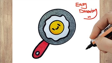 How to Draw a cute Egg On Frying Pan  step by step | DRAWING A CUTE EGG EASY